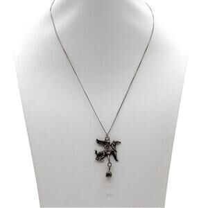 Vtg Scythian Griffin Crystal Dangle Pendant on 925 Sterling Box Chain Necklace